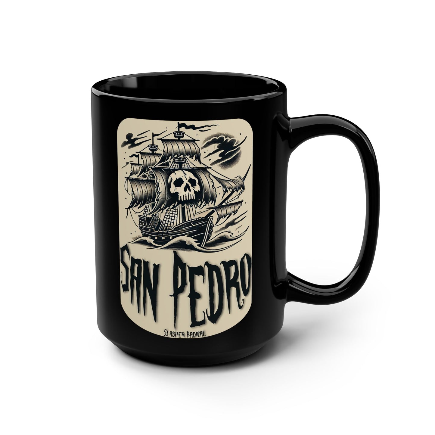 San Pedro Pirate Ship Black Mug