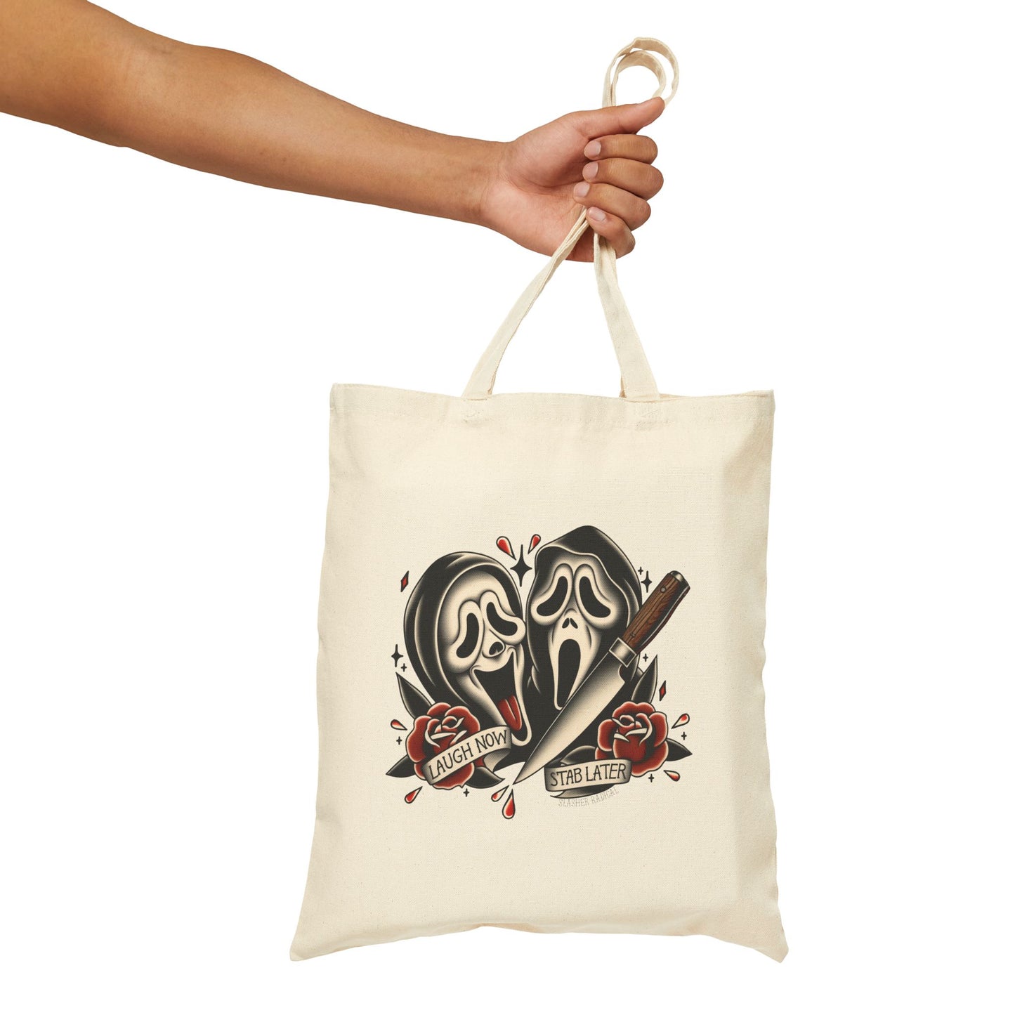 Laugh Now, Stab Later Cotton Canvas Tote Bag