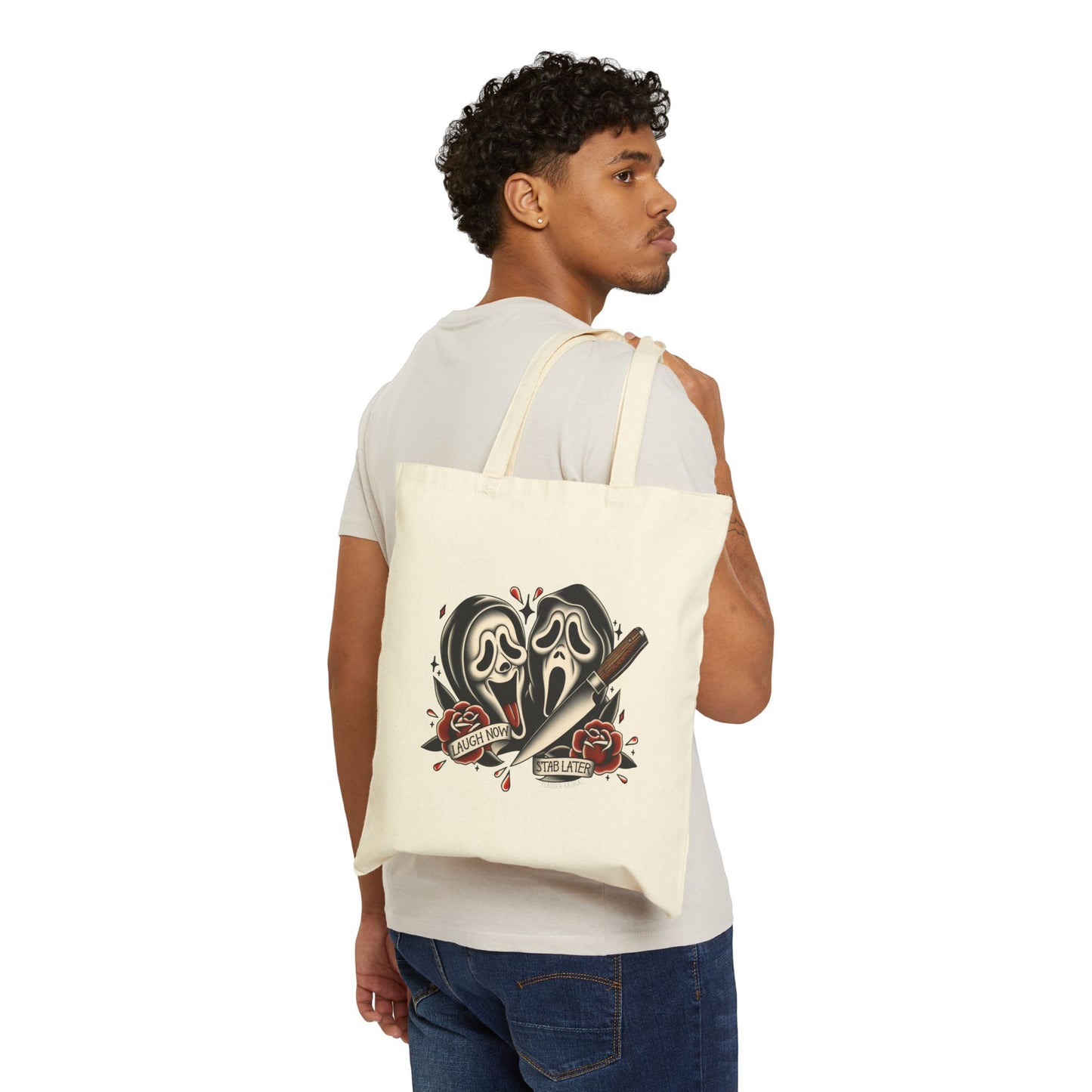 Laugh Now, Stab Later Cotton Canvas Tote Bag