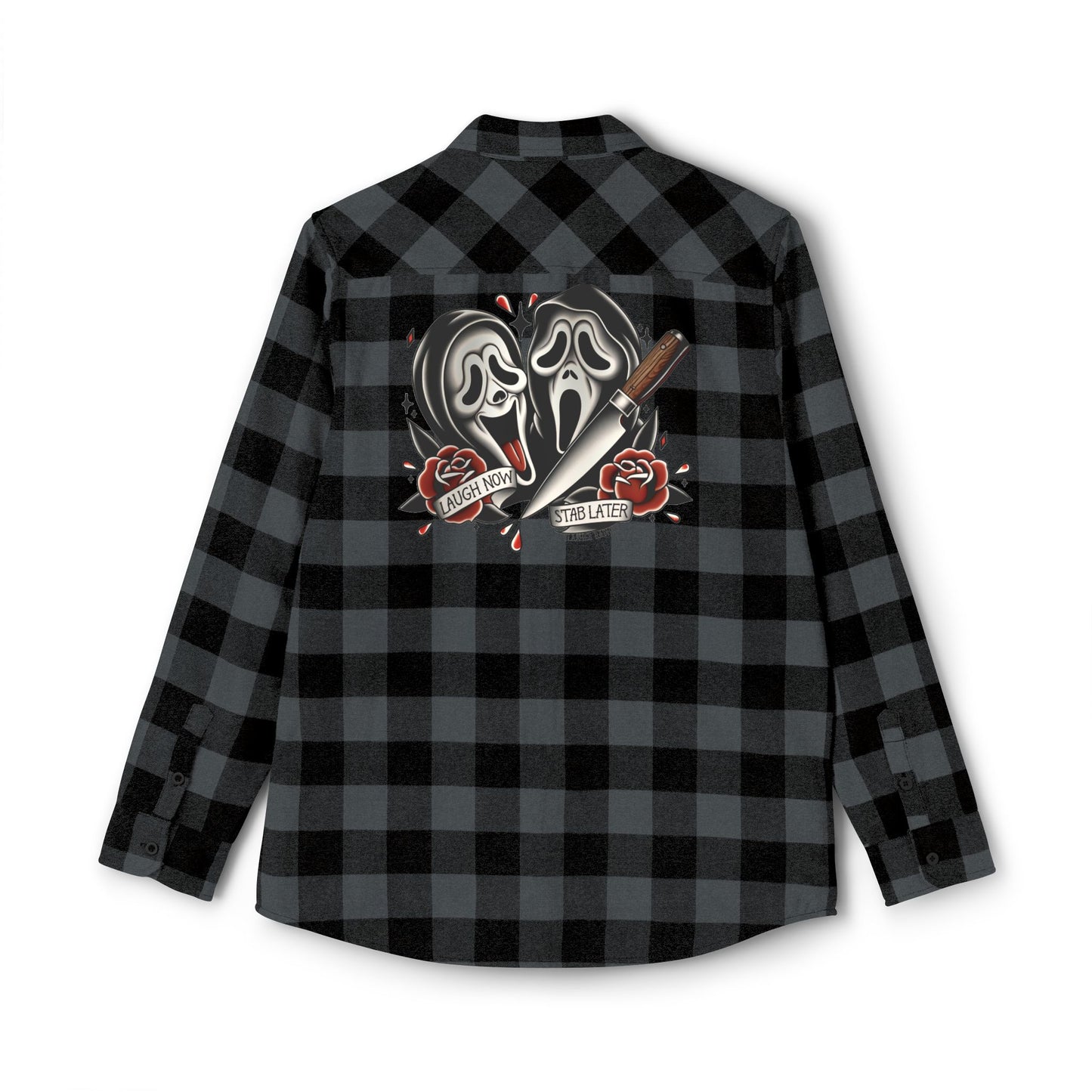 Laugh Now, Stab Later Flannel - Horror Parody Button Up