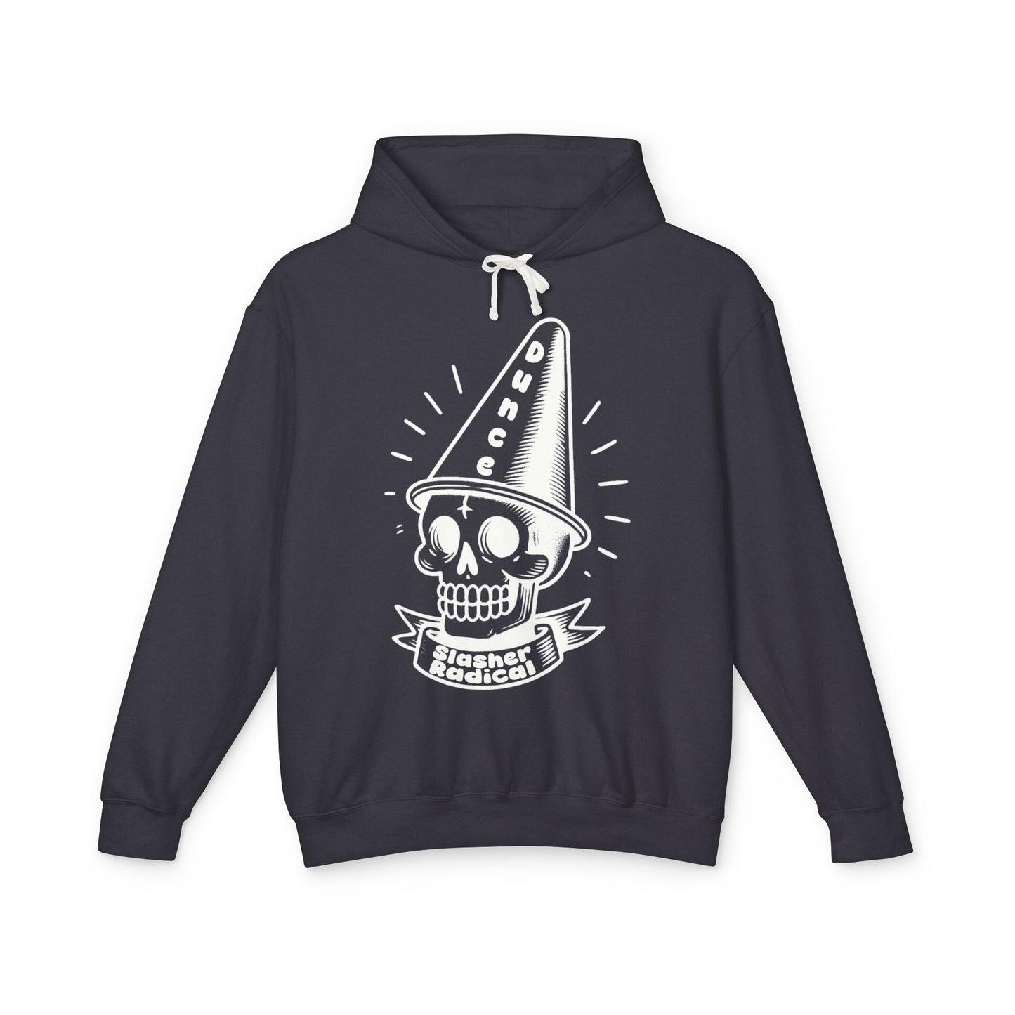 Dunce Skull White-on-Black Unisex Lightweight Hooded Sweatshirt - Horror Hoodie