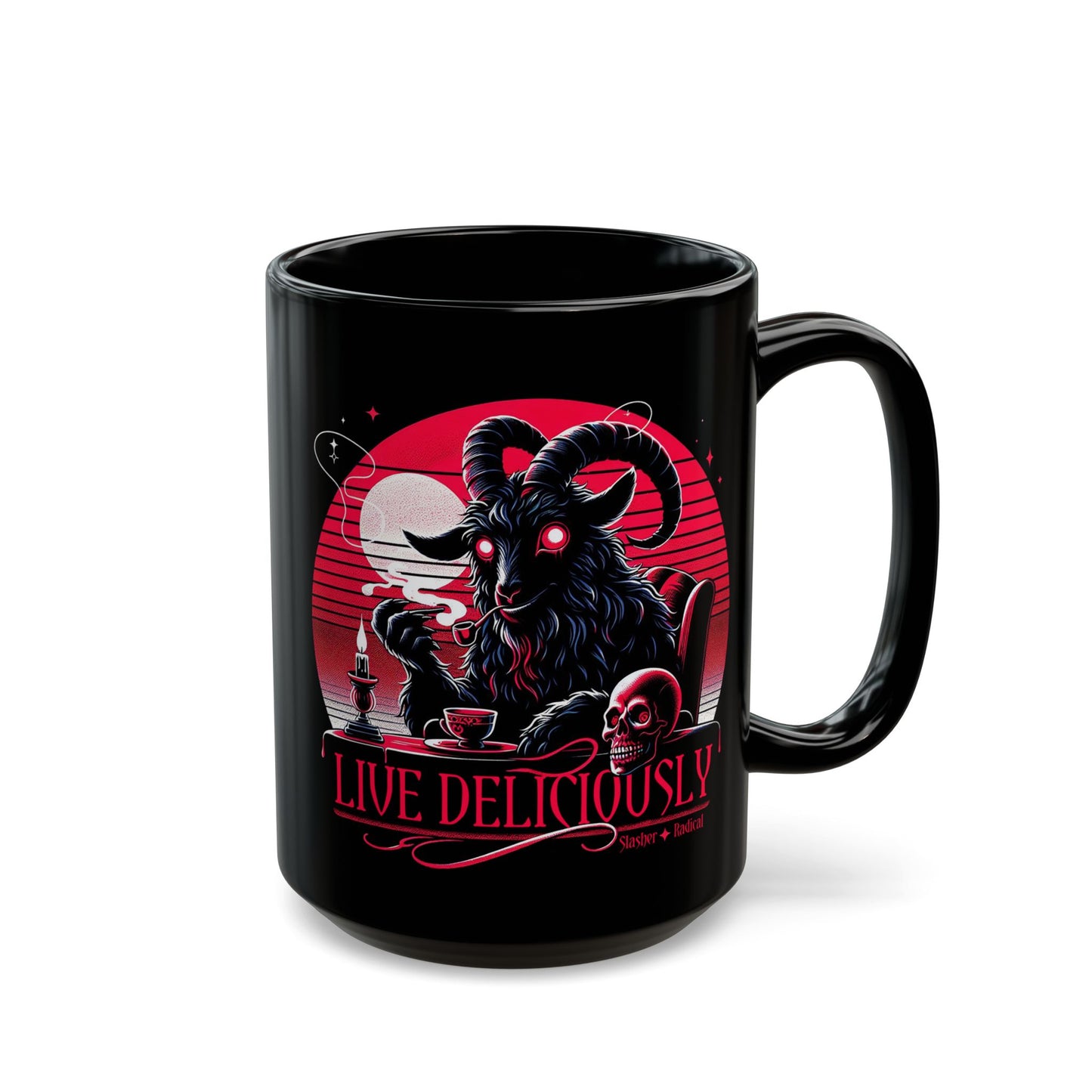 Live Deliciously Coffee Mug - Black 15oz horror mug