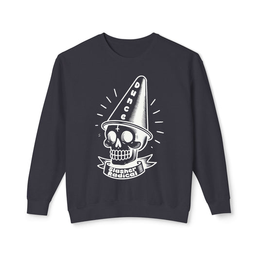 Dunce Skull White-on-Black Lightweight Crewneck Sweatshirt